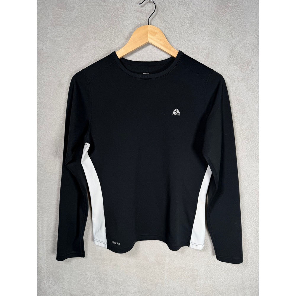 Nike ACG Mens M Black White Colorblock Long Sleeve Nike FIT DRY Base Layer Top